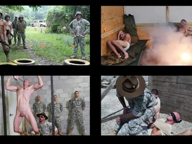 Uniformed men pleasure each other as part of the hardcore gay sex in Boot Camp.