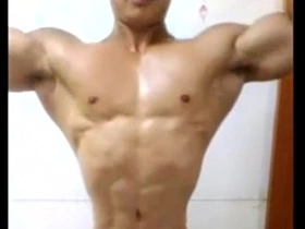 Steamy solo performance with oil and muscles from an Asian hunk