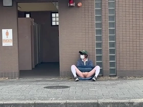 Mayu-chan, a femboy, liked to show off her pantyhose under her long skirt in the park parking lot next to the toilet but she couldn’t stop herself from removing her pants and rubbing her open vagina.