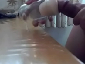 Solo masturbation with pink toy and amazing cum shot