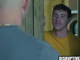 Muscular gay gives his neighbor a donut with cum on top.