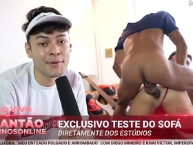 Behind the scenes with Joseph Santos, Tavinho, and Hanry in a bareback gay porn scene.