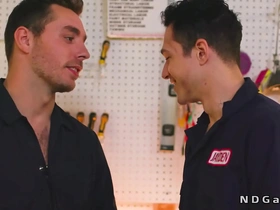 Gay coworkers have rough anal sex at the gas station