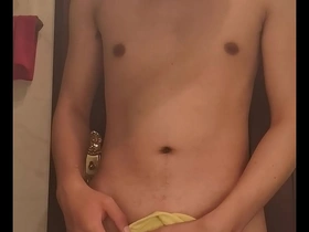 Solo Chinese boy getting ready to shave
