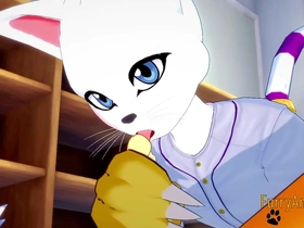 Yaoi anime and manga featuring Renamon and Gatomon in a hot scene.