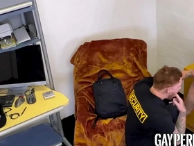 Officer Jeremiah Cruze handcuffs gay shoplifter Donovin Rece and then proceeds to shower him with cum.