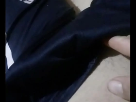 Hot guy in gloves, amateur gay video, masturbating hard as hell.