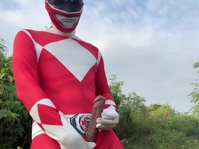 Thai Power Ranger masturbates outdoors