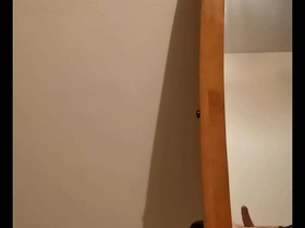 A chubby gay man masturbates in front of a hidden camera.