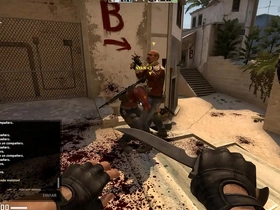 A gay woman has an orgasm while fighting on the battlefield with the help of bukkake.