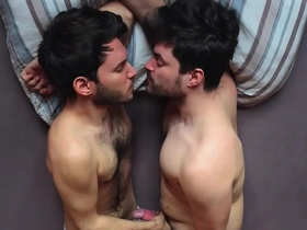 Bisexual college students Guy and Jock have fun with each other’s bodies.