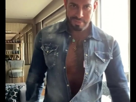 Viktor Rom, the gay porn star, in a solo performance of muscle flexing and masturbation with oil.