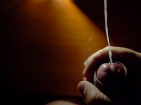 Close up and slowed down, solo boy’s uncut cock and fantastic cum shot