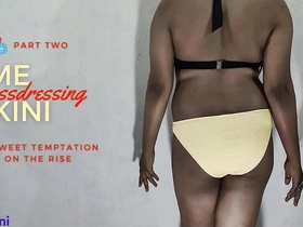 Young and straight cross dressing Indian shemale in lime bikini.