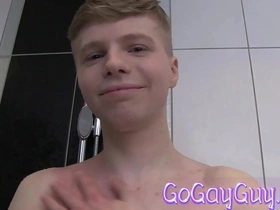 A young twink enjoys a solo shower with soap and water.