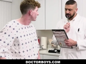 Straight boy gets an examination from two gay doctors in a threesome