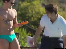 Dakota Payne, the attractive jock, seduces his new pool maintenance guy