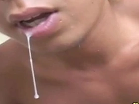 There is an Asian twink with a tan who likes to masturbate and give blow jobs.