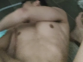Gay Asian twink gets bareback cock in his ass while on the phone.